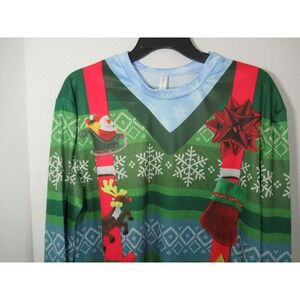Novelty costume shirt men women ugly sweater look suspenders small medium